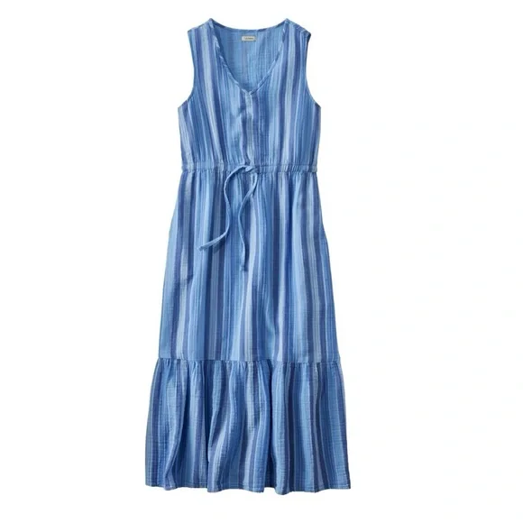 L.L. Bean Women's Cloud Gauze Midi Dress, Stripe - Picture 1 of 9